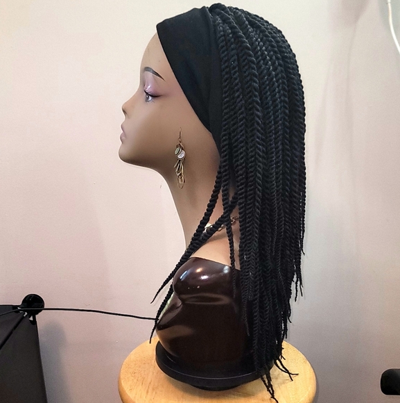 New Handmade Senegalese Twists Headband Crochet Wig, 12 inches. Color #1b - Picture 3 of 9
